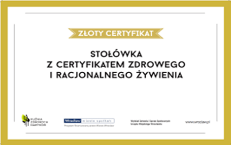 Certyfikat - Stołówka z certyfikatem zdrowego i racjonalnego żywienia